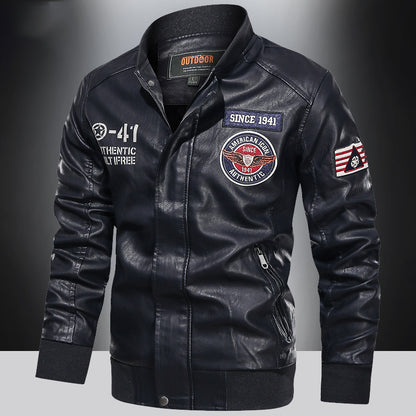 Spring and Autumn Men Motorcycle Suit Leather jacket Color blocking American  image 1