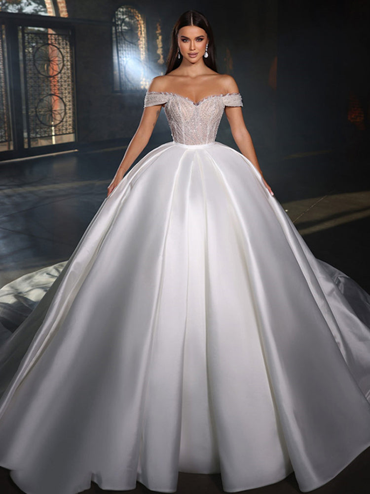 Smileven Saudi Arabia Wedding Dress Off The Shoulder Beading Bride Dresses Robe image 1