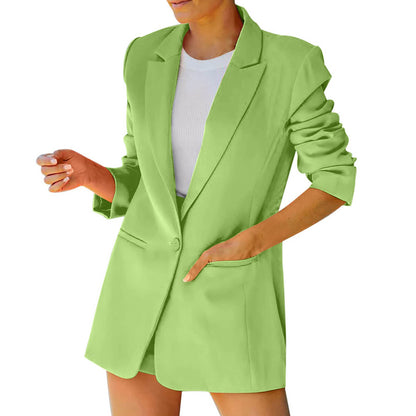 Women Blazer Jacket Chic Fashion Notched Collar Blazer Casual Button Long Sleev image 1