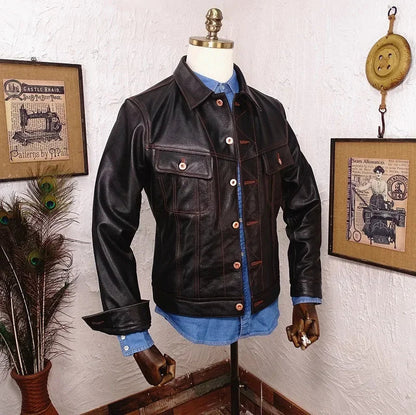 . vintage casual style genuine leather jacket.Affordable men sli image 4