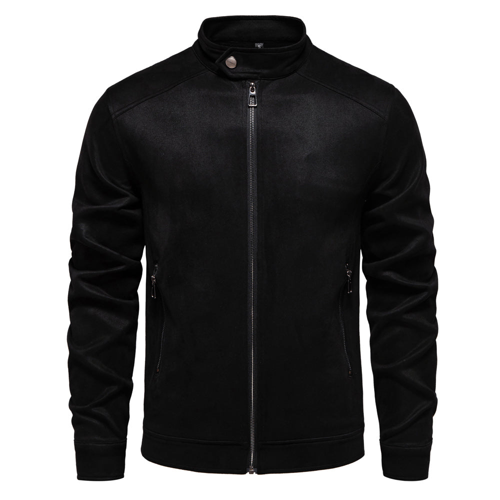 Aiopeson New Men'S Stand Collar Zip Suede Jacket Fashion Casual Business Faux L