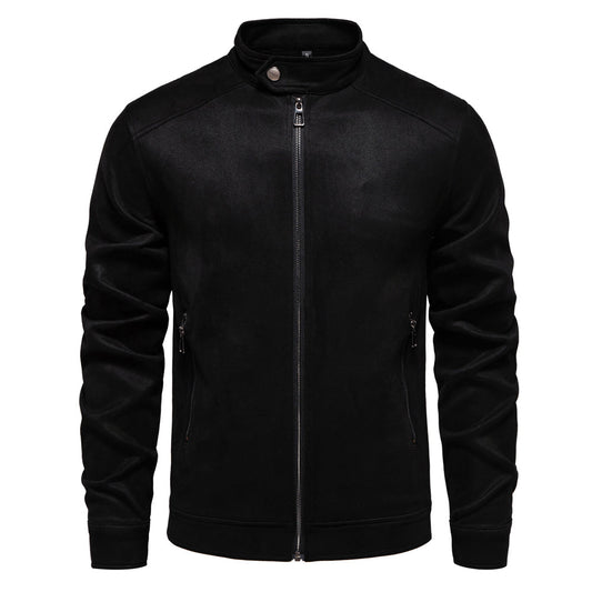 Aiopeson New Men'S Stand Collar Zip Suede Jacket Fashion Casual Business Faux L