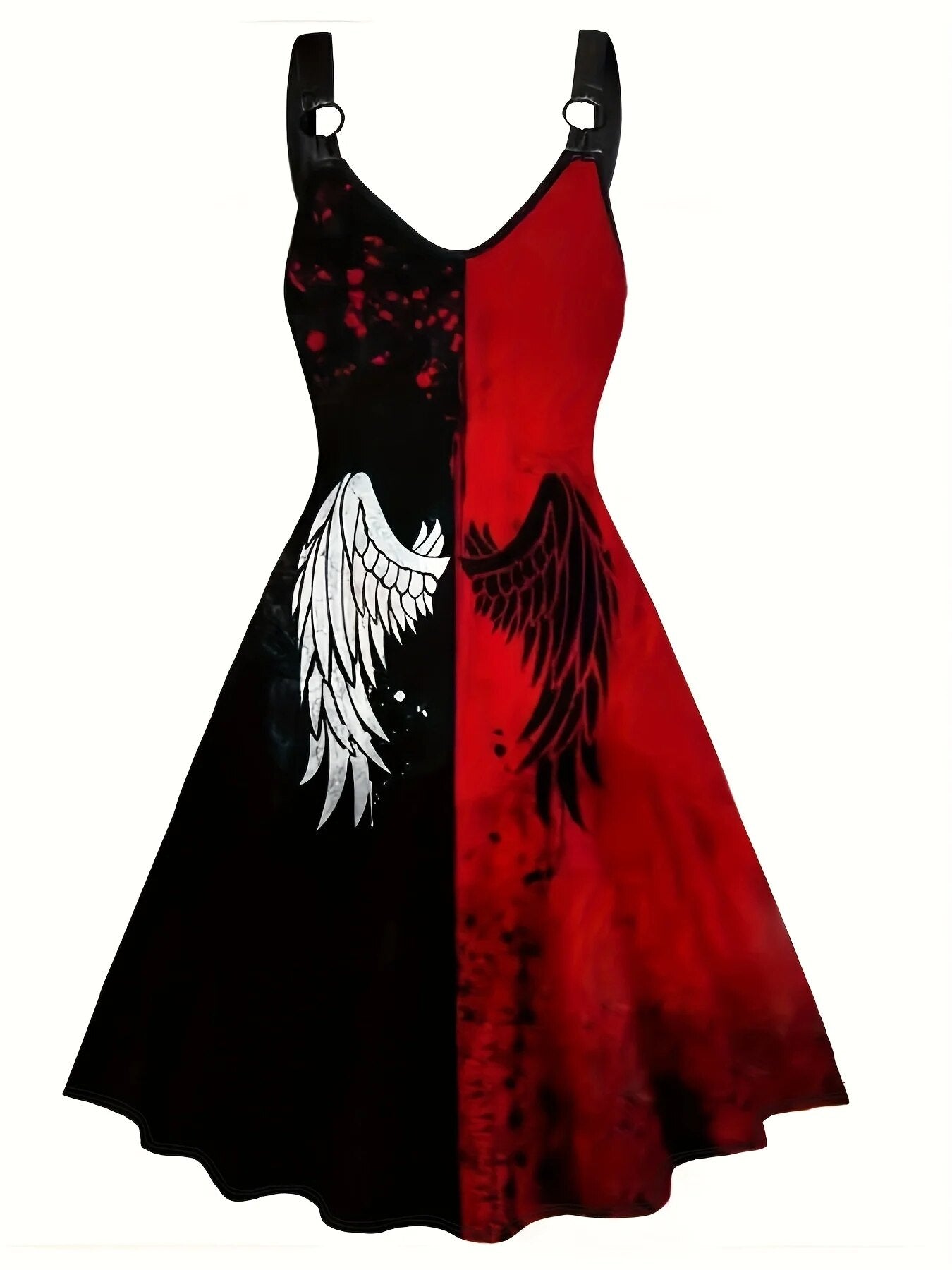 Plus Size Women Goth Halloween Party Devil Wings Print Dress