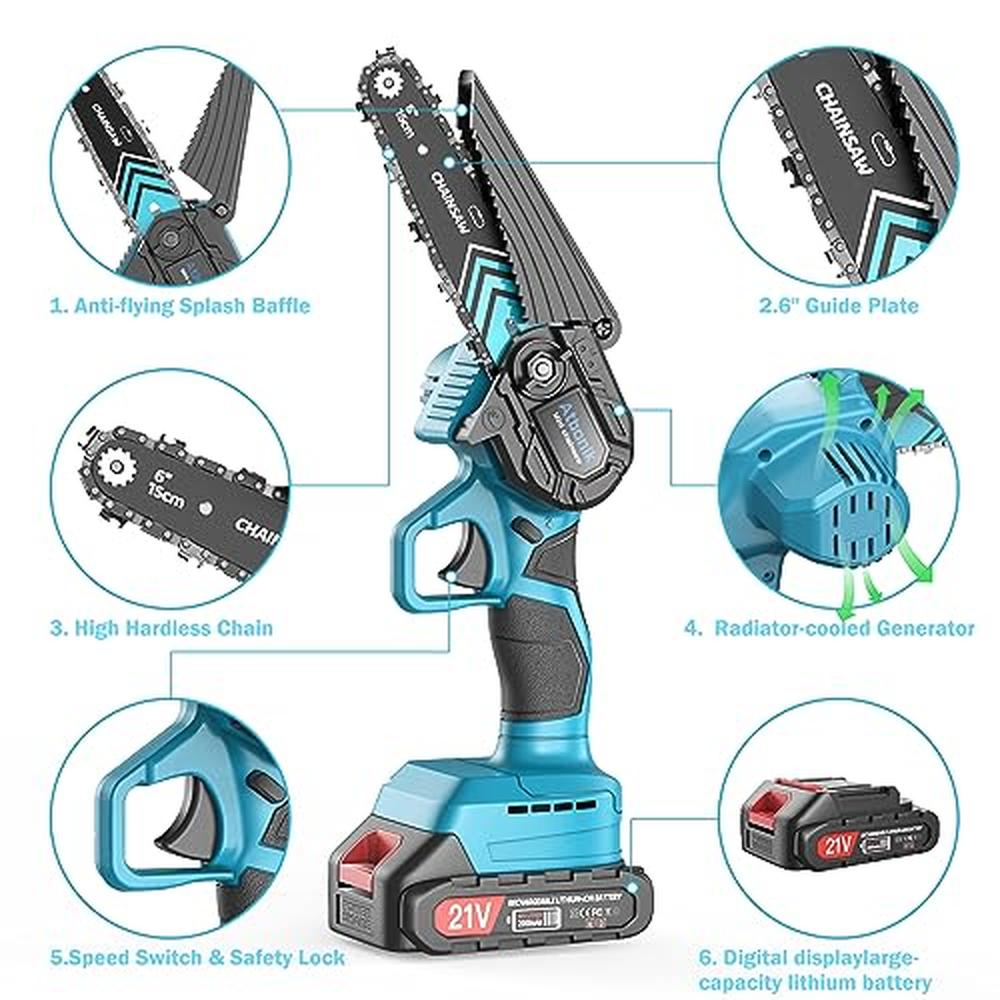 Portable 6-Inch Cordless Electric Chainsaw Kit with 2 Batteries and Safety Lock image 4