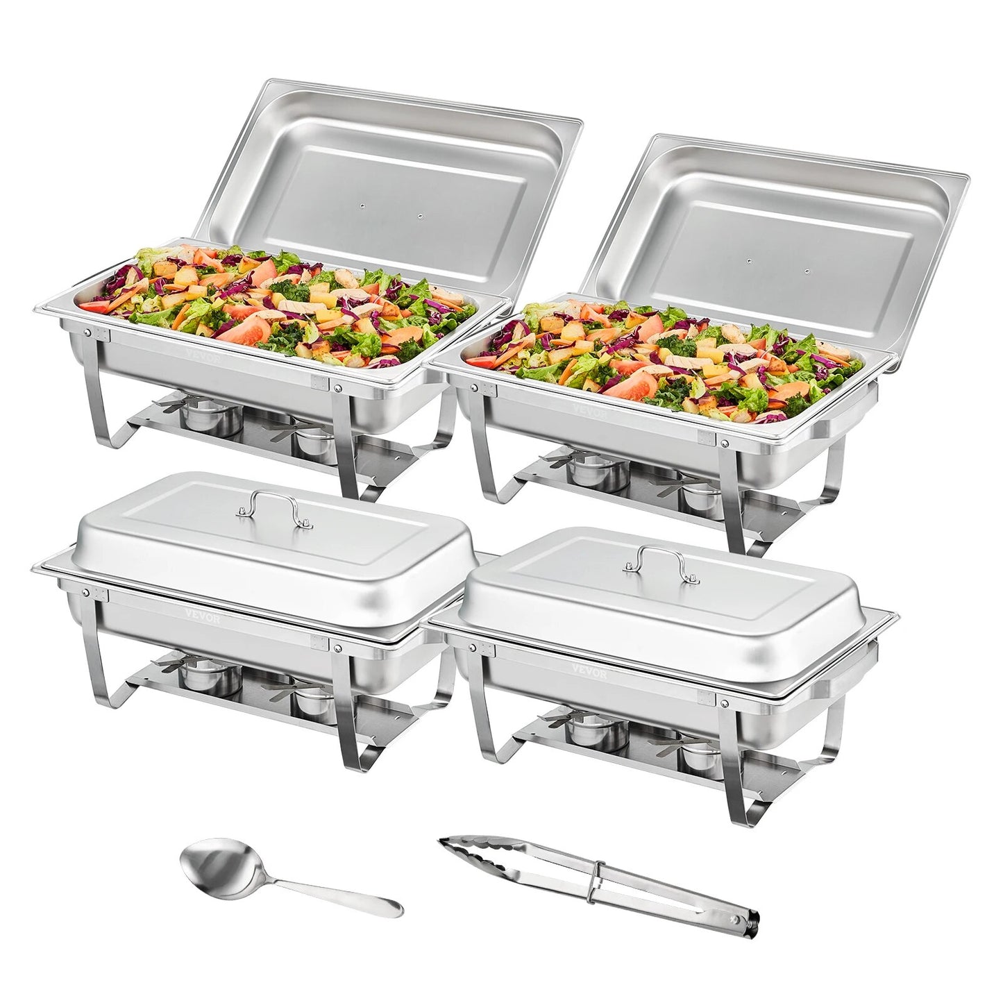 VEVOR 8QT Rectangle ChaFolding Dish 2/4/6 Packs w/ Full Size Pans Buffet Catering
