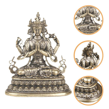 Brass Avalokitesvara Feng Shui Statue Buddhist Decor Zen Kwan Sculpture Chinese image 5
