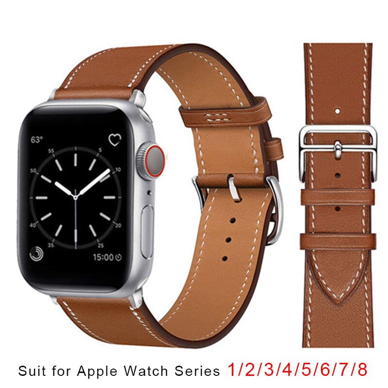 Leather Strap For Apple Watch Band 49mm 45mm 44mm 42mm 41mm 40mm 38mm Wristband image 2