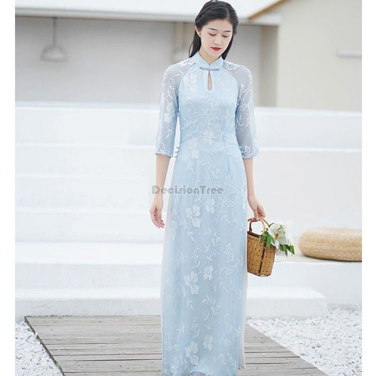 2024 vietnam aodai fairy temperament dress chinese exquisite floral jacquard te