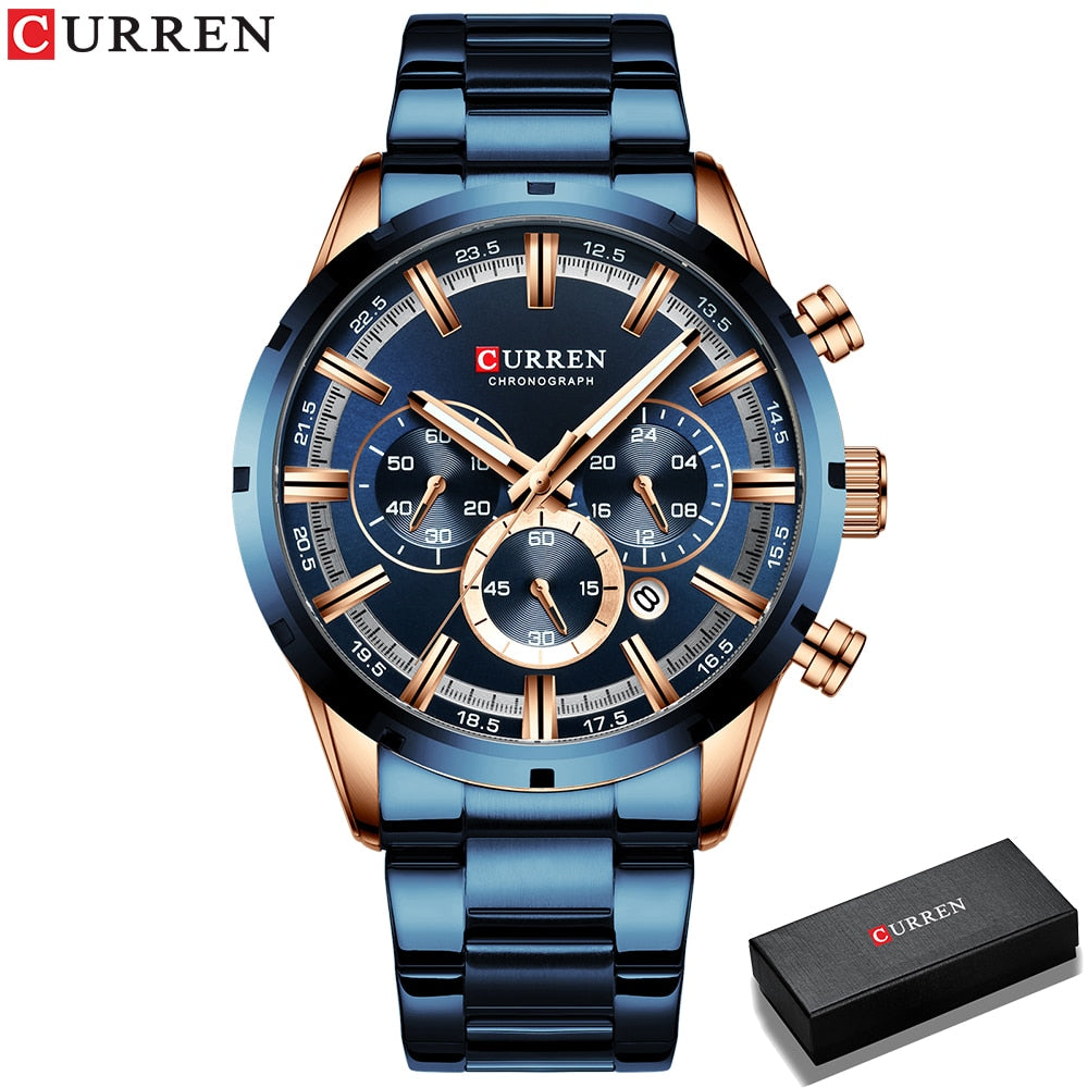 Curren Men's Watch Blue Dial Stainless Steel Band Date Mens Business Male Watch image 3