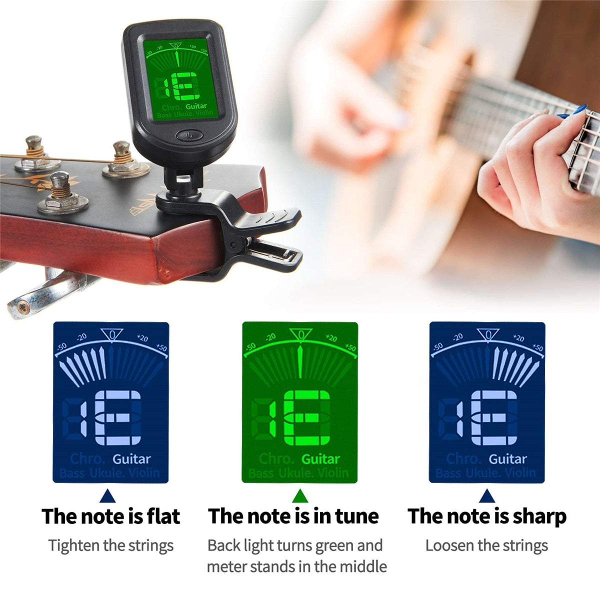 Guitar Tuner For All Instruments Clip on Electronic Tuner for Guitar Bass Ukule image 5