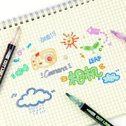 24 Color Double Line Outline Art Pen Marker Pen DIY Graffiti Outline Marker Pen image 5