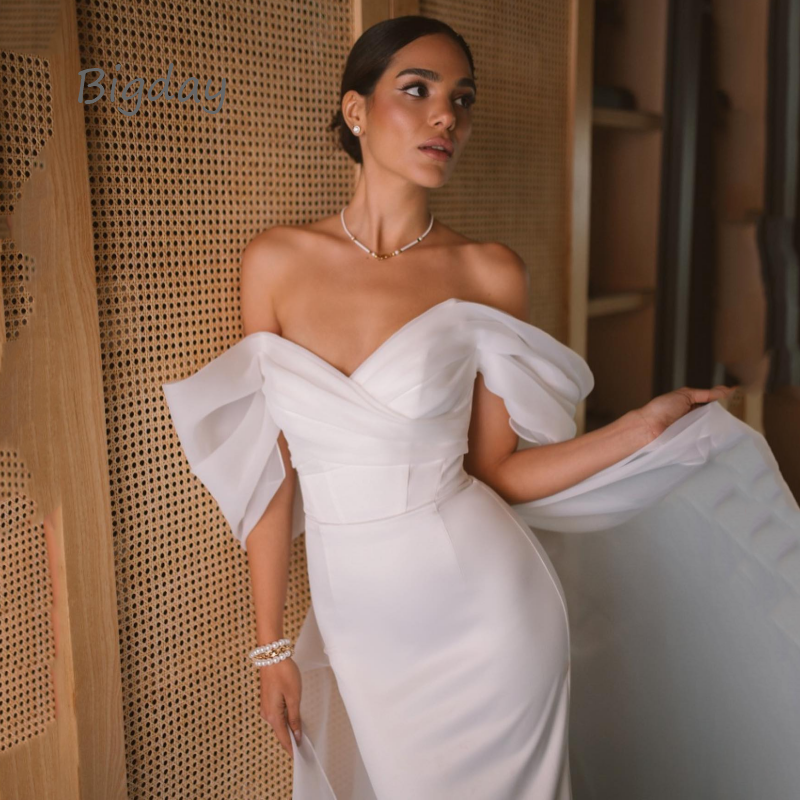 Elegant Sweetheart Mermaid Wedding Dress Women White Off The Shoulder Open Back image 4