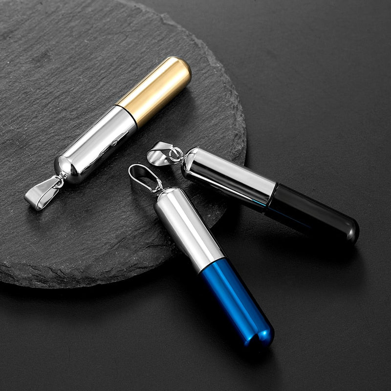 Cylindrical Perfume Box Stainless steel Pendant Pet Urn Necklace Drifting bottl image 4