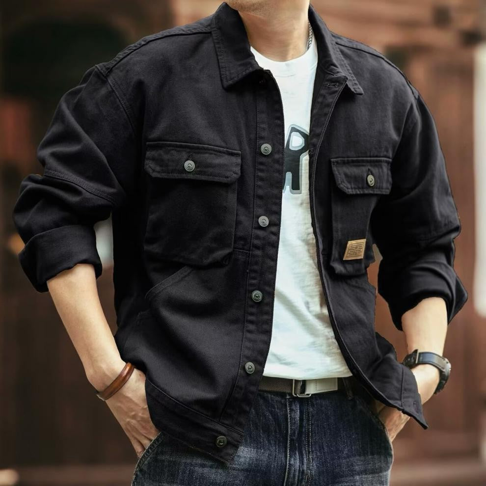 Classic vintage denim jacket for men, autumn and winter heavyweight washed turt