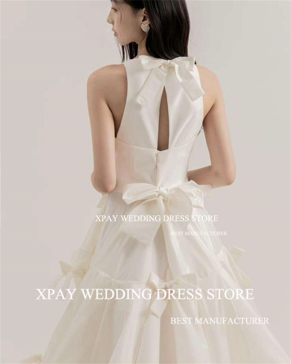 XPAY O Neck Korea Wedding Dresses Ruched Tiered Cut Out Back Wedding Pograph image 3