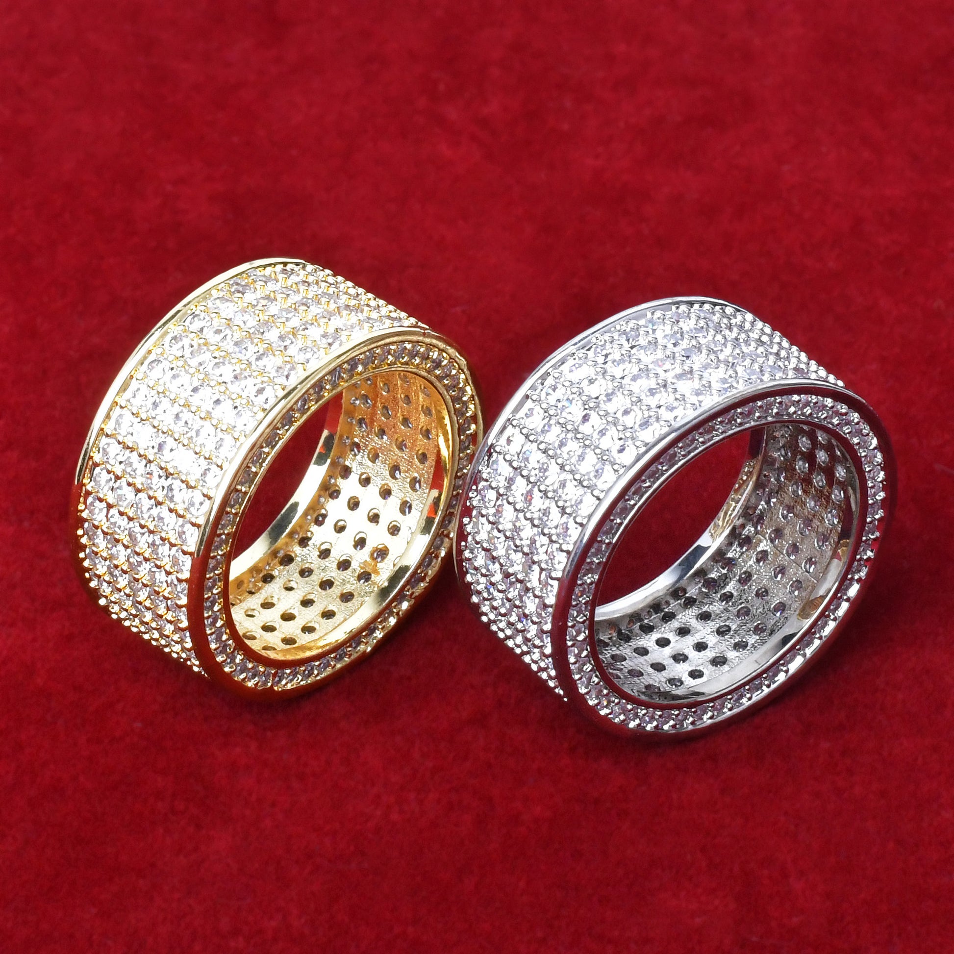 5 Row CZ Men's Ring 18 K Copper Charm Gold Color Cubic Zircon Iced Fashion Hip  image 7