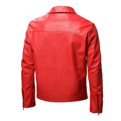 Spring Motorcycle Jacket Men Turn Down Collar Casual Leather Jacket Fashion Sli image 3