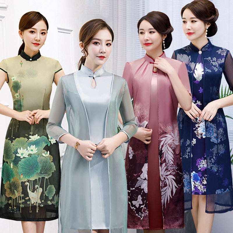 Fashion mother loose casual Ao Dai cheongsam Women Chinese dress cheongsam midd