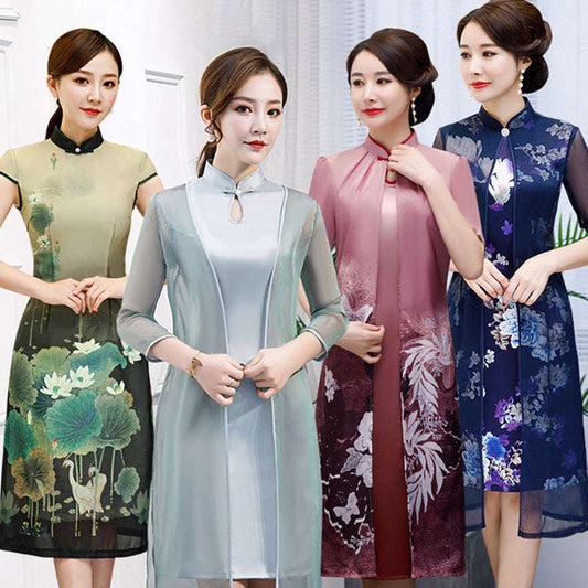 Fashion mother loose casual Ao Dai cheongsam Women Chinese dress cheongsam midd