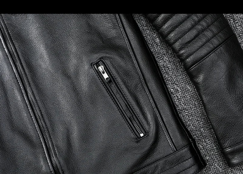 Motorcycle Genuine Leather Jacket for Men Style Biker Jackets Slim Cowhide spri image 3