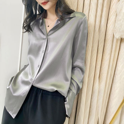 2024 Summer Trend Fashion Women's Casual Elegant Satin Long Sleeved Shirt Offic image 7