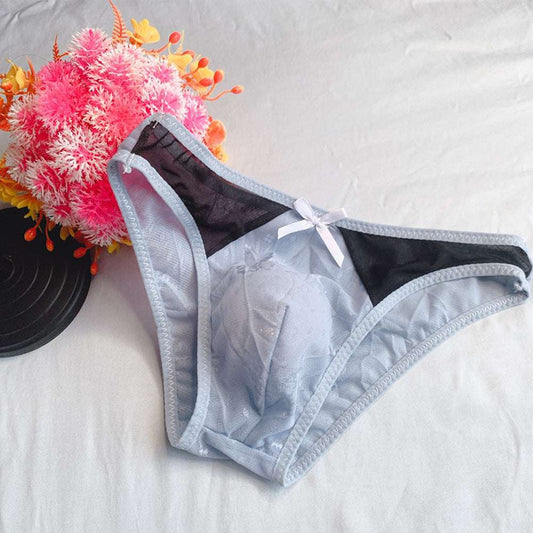 Gorgeous Men's Panties Sheer Bowknot Flower Print Men Bulge Pouch Briefs Underwear