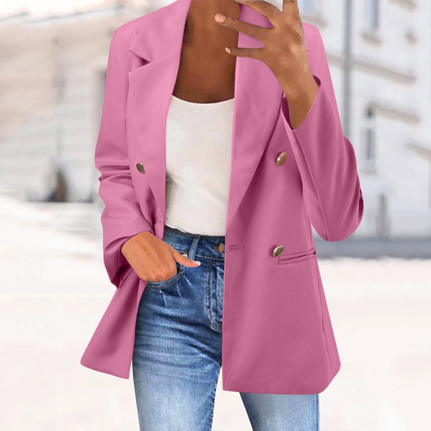 Office Business Women'suit Jacket  Solid Long Sleeve Lapel One Button
