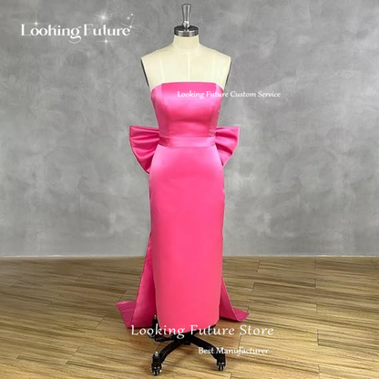 Simple White Wedding Dress Strapless Split Bridal With Bow Backless Zipper Brid image 5