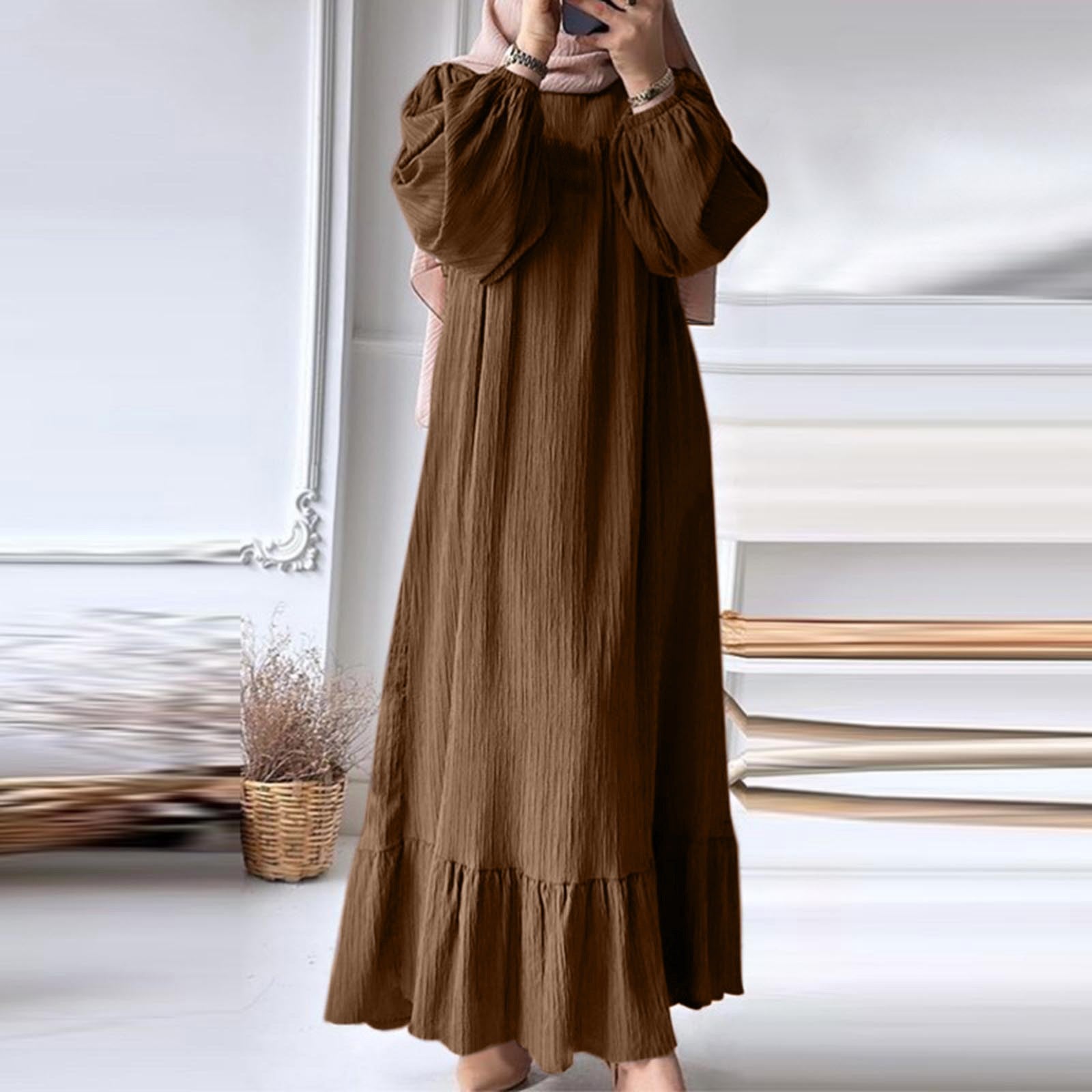 Eid Khimar Long Sleeve Abaya Dubai Turkey Islam Muslim Oversized Robe Kaftan Mo image 8