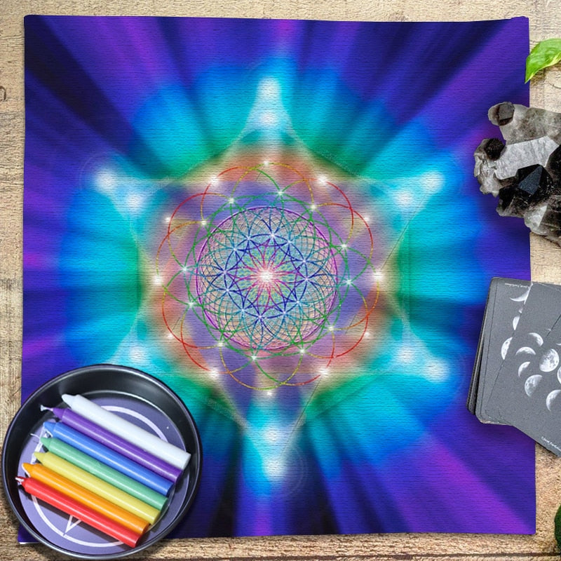 Pendulum Tarot Tablecloth Metatron Cube Crystal Grid Astrology Divination Hexag image 2