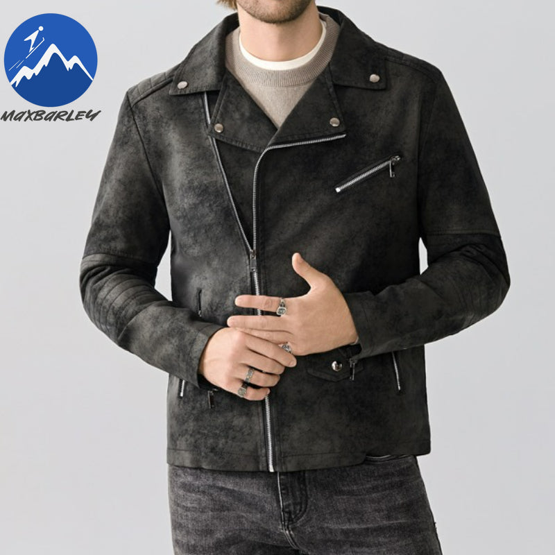 Maxbarley Men Leather Jacket 2025 Autumn Motorcycle Tie Dye Leather Coat High E image 1