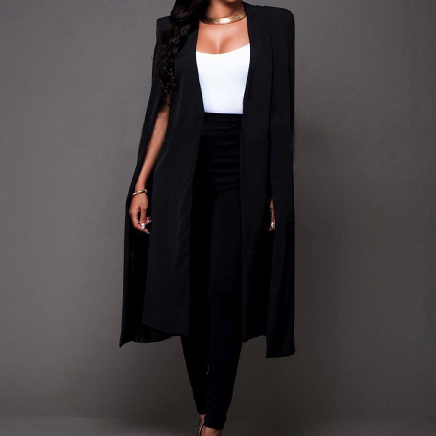 Shawl Collar Split Sleeve Cloak Blazer Cape Autumn Spring Women Solid Office La image 2
