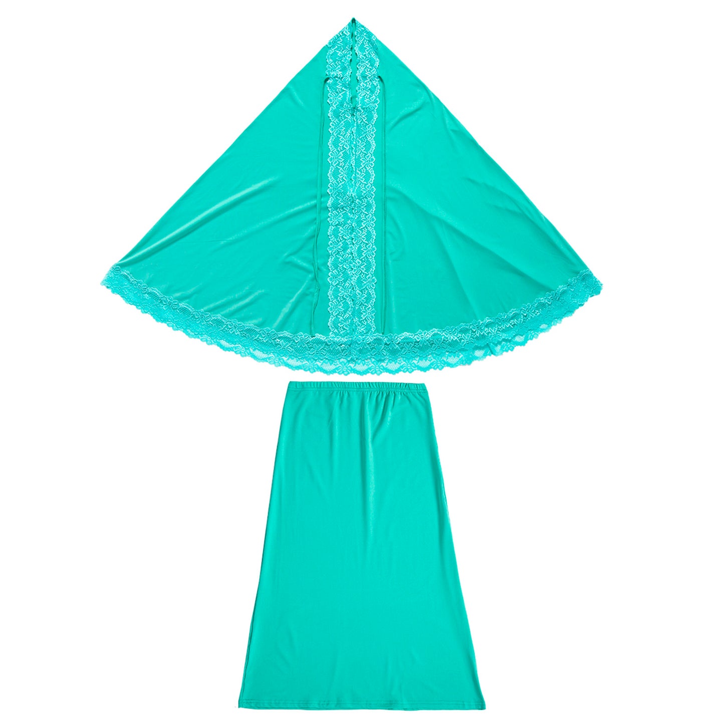 2 Piece Set Prayer Garment Lace Dress Robe Muslim Kids Girls Abaya Gowns Overhe image 3