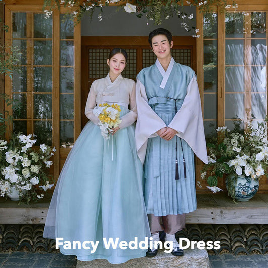 Fancy V Neck Light Blue Wedding Dress Korea Photo Shoot A Line Organza B