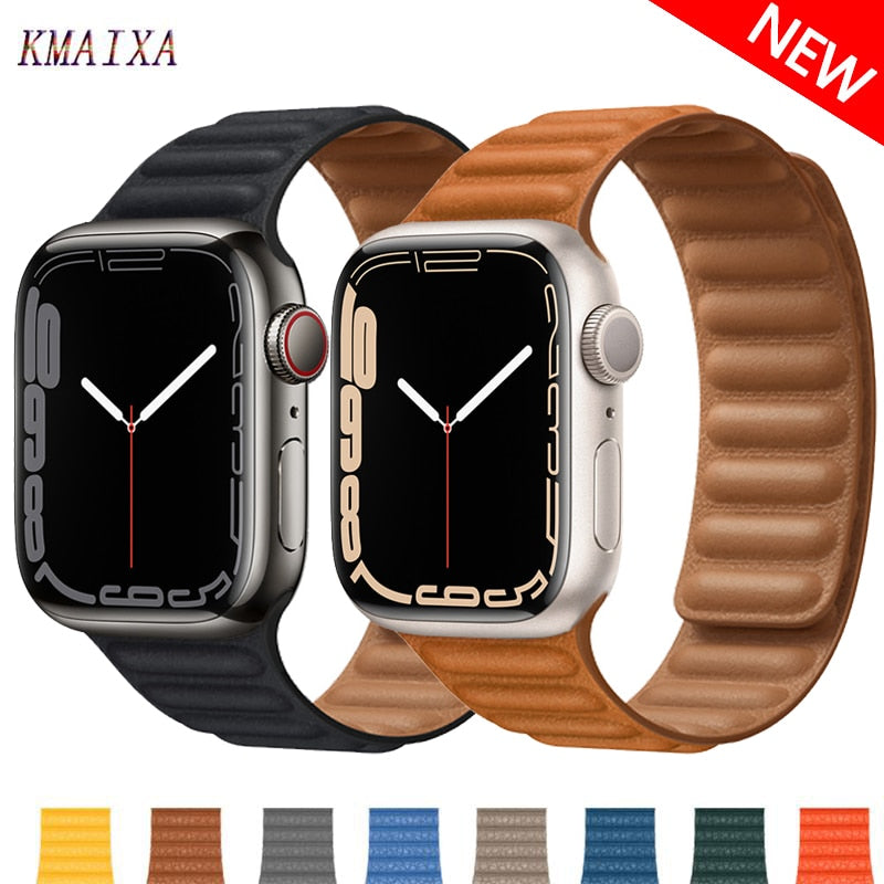 Leather Link For Apple Watch Band 45mm 41mm 44mm 40mm 49mm Original Magnetic Lo image 1