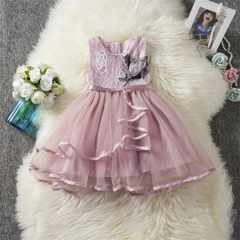 Autumn White Flower Baby Girls Princess Dress Weddings Birthday Party Tulle Ves image 6