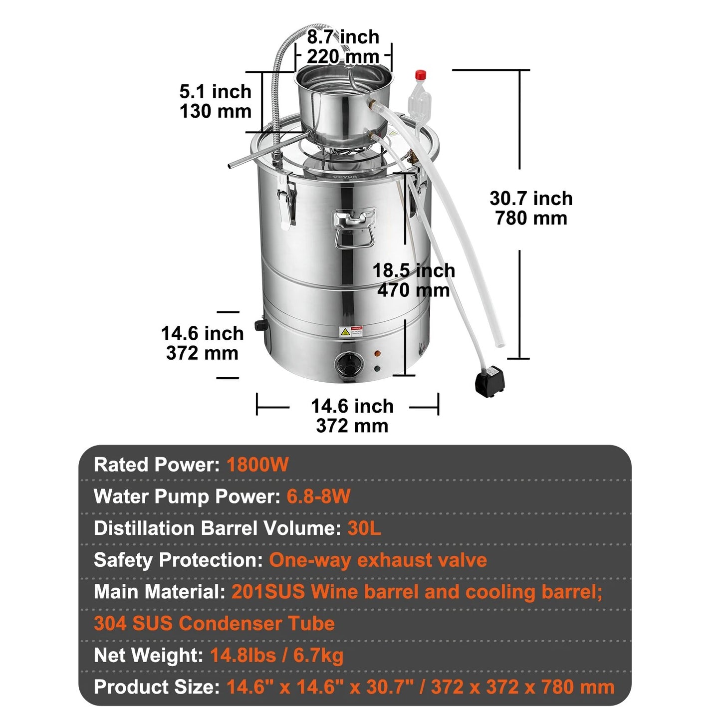 VEVOR 30/50L Stainless Steel Alcohol Distiller Alcohol Still Essential Oil Brew image 3