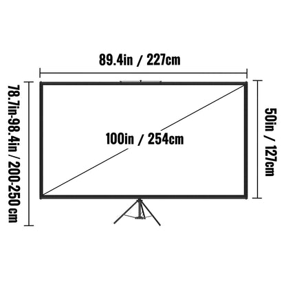 VEVOR 100 " Tripod Projector Screen W/ Stand 16:9 4K HD Portable Home Cinema image 4
