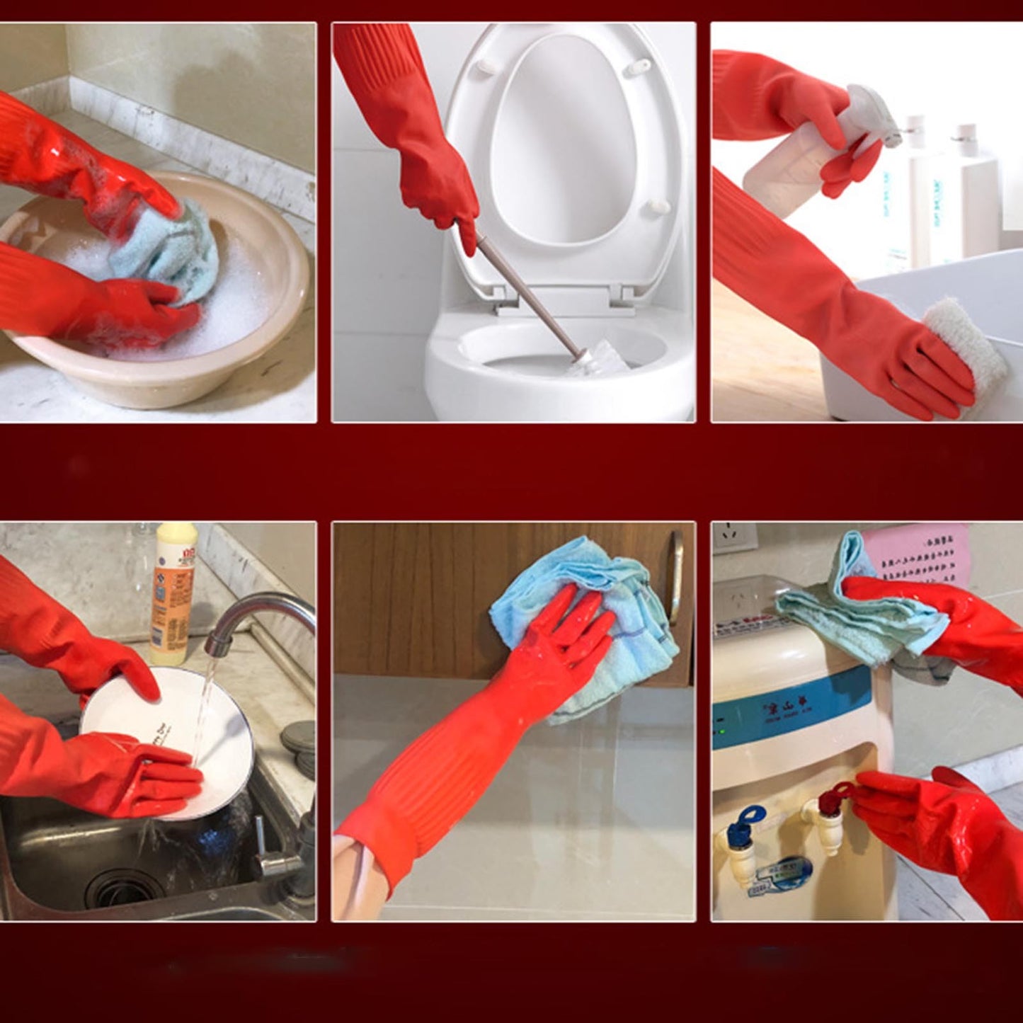 1 Pair S/M/L Red Flexible Rubber Clean Gloves Dish Washing Long Home Bathroom C image 10