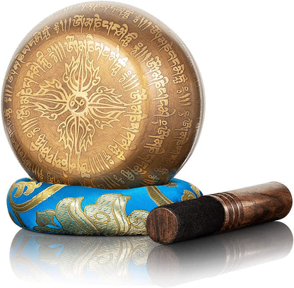 12cm Diameter Handmade Singing bowls with Leather Stick 4 Buddha Design Meditat image 1