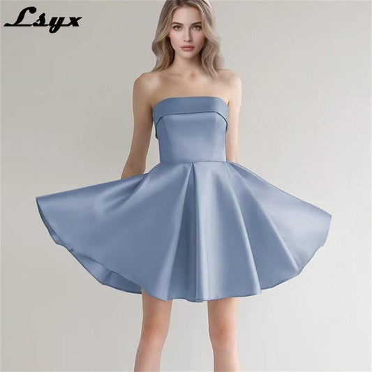LSYX Strapless Lace-up Back Simple Homecoming Dresses 2024 With Pockets A-Line