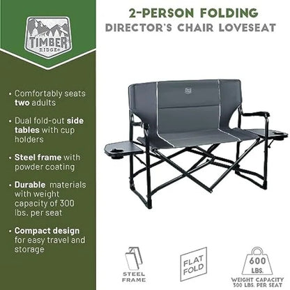 TIMBER RIDGE 38" Wide Oversized Double Folding Camping Person Lawn Chair with 2 image 0