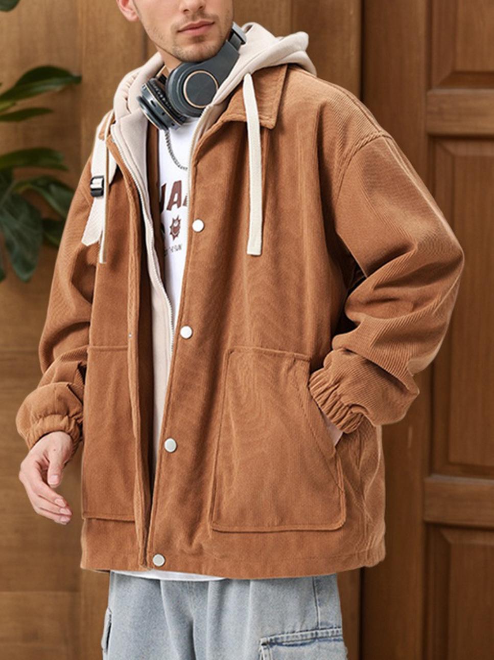 Men's Corduroy Hooded Jacket Autumn Winter Thickened Warm Faux Two-Piece Hoodie image 1