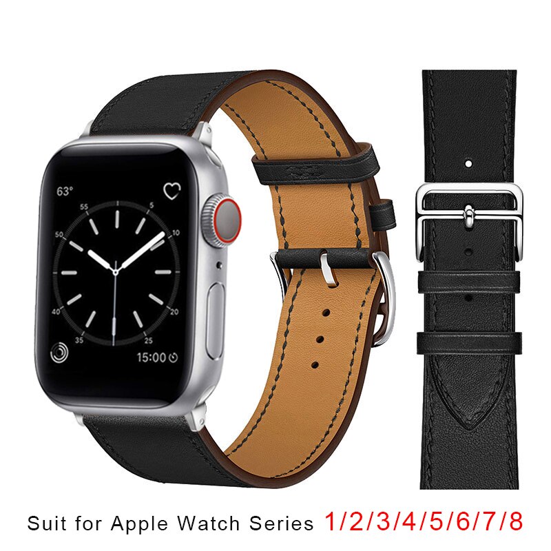 Leather Strap For Apple Watch Band 49mm 45mm 44mm 42mm 41mm 40mm 38mm Wristband image 4