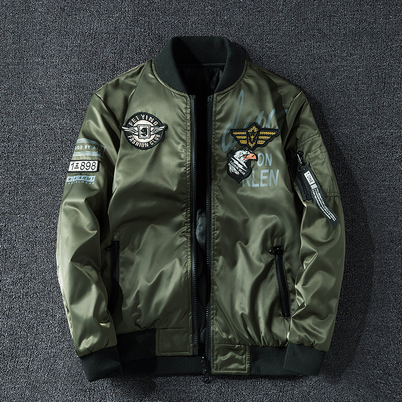 Winter Bomber Jacket Men Military Pilot Jacket Badge Fashion Double Side Wear M image 2