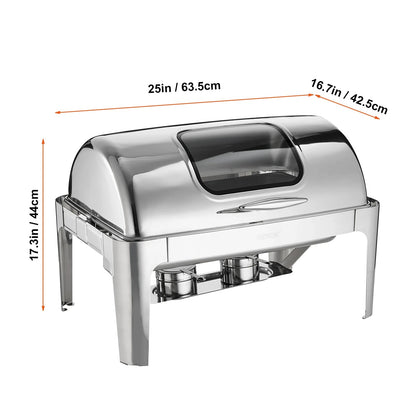VEVOR 9QT Roll-top Chafing Dish Buffet Set Stainless Steel Chafer w/2 Half Pans image 1