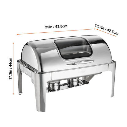 VEVOR 9QT Roll-top ChaFolding Dish Buffet Set Stainless Steel Chafer w/2 Half Pans