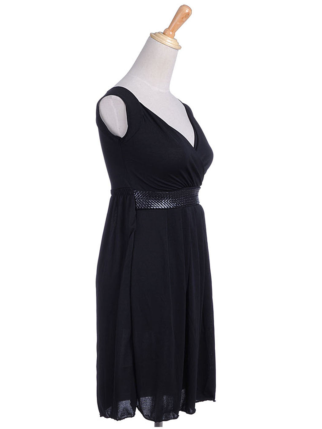 Free Size Fit Black Drape Wrap Front Bodice Faux Snake Skin Belted Dress  E image 3