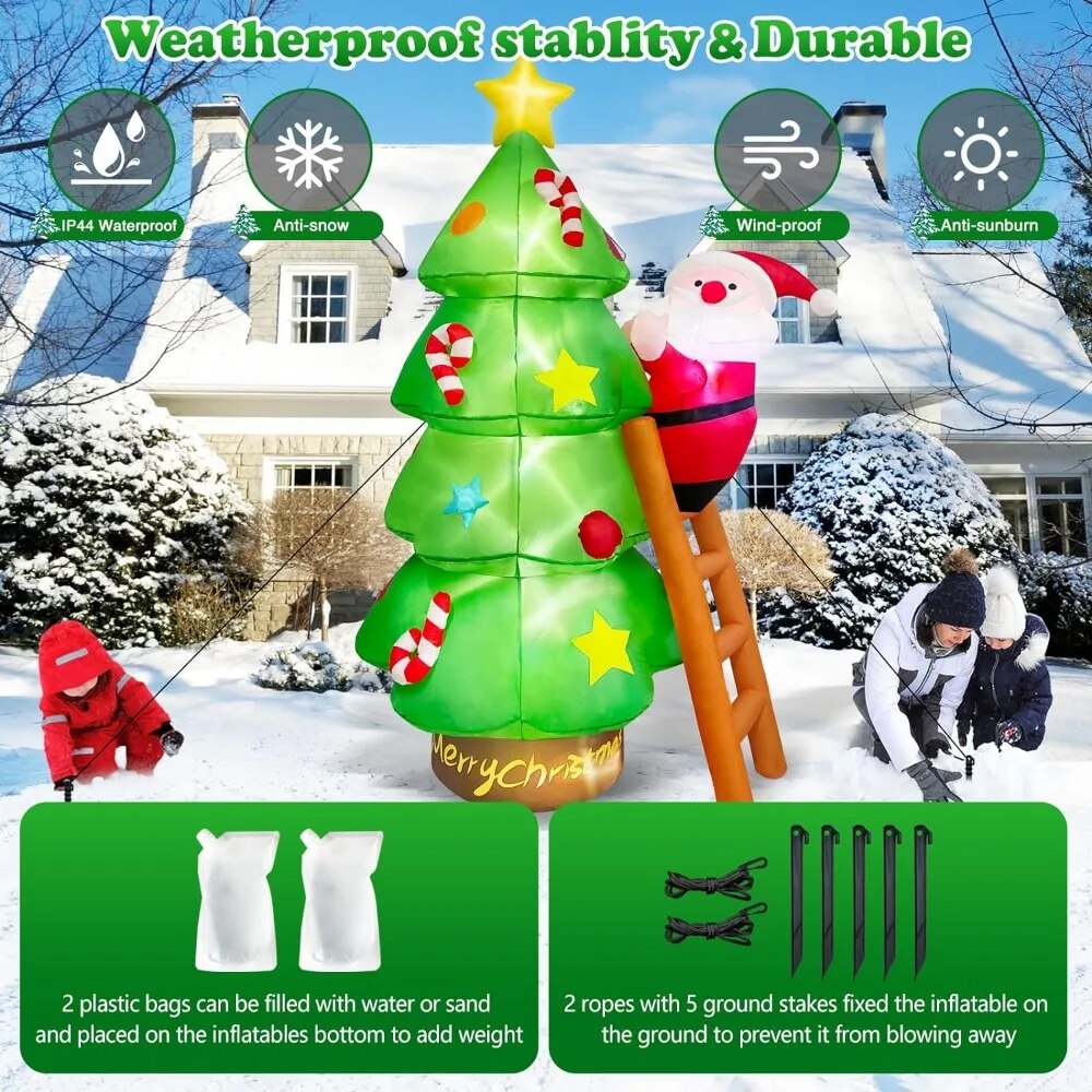 7 FT Inflatable Christmas Tree with Santa Claus Outdoor Decorations, Blow Up Ya image 8