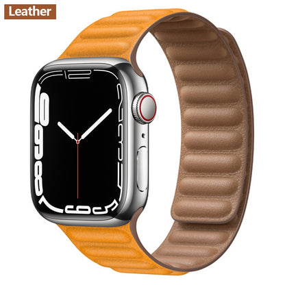 Leather Link For Apple Watch Band 45mm 41mm 44mm 40mm 49mm Original Magnetic Lo image 18